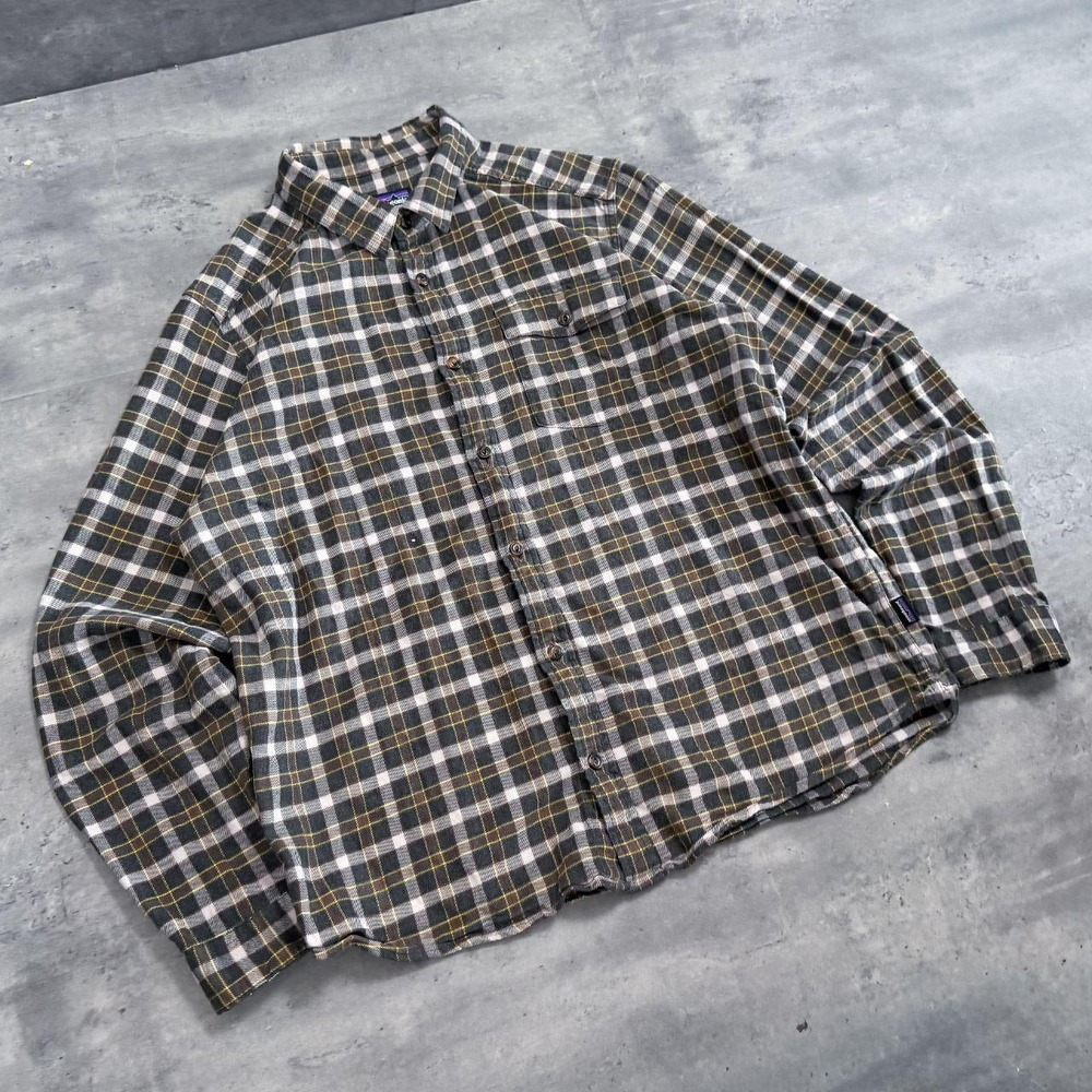 Y2K 2000's 00's Patagonia Brown Plaid Checkered Stripped Long Sleeve Shirt